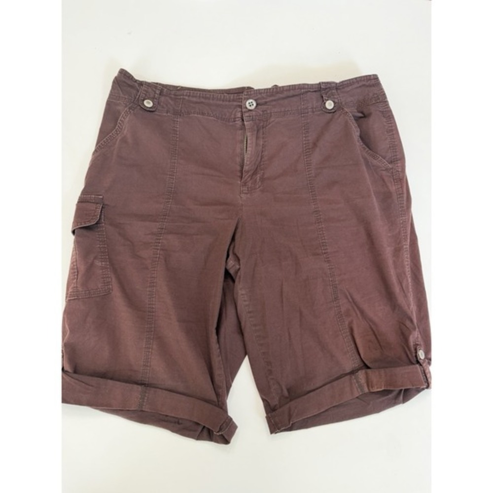Womens Cargo Shorts Size 14‎ Brown Stretch Roll Tab Outdoor Casual.     5203